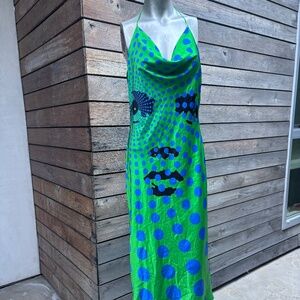 Satin Another Girl green polka dot dress